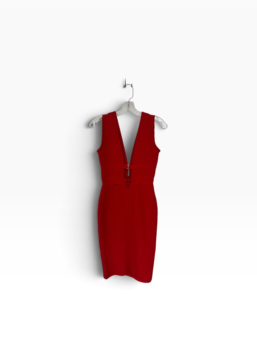 Red Plunging V-Neck Bodycon Midi Dress Size M